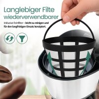 Emerio CME-122933 Filterkaffeemaschine, 1,25L, 1000W, für 10 Tassen, Schwarz/Silber, Permanentfilter, Tropfstopp, Glaskanne, Abschaltautomatik