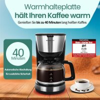 Emerio CME-122933 Filterkaffeemaschine, 1,25L, 1000W, für 10 Tassen, Schwarz/Silber, Permanentfilter, Tropfstopp, Glaskanne, Abschaltautomatik