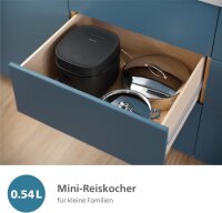 Philips HD3080/80 Mini-Reiskocher, 0,54L, 5-lagige Beschichtung, 5 Programme, 30-Minuten-Schnellkochen, Schwarz, B-Ware