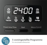 Philips HD3080/80 Mini-Reiskocher, 0,54L, 5-lagige Beschichtung, 5 Programme, 30-Minuten-Schnellkochen, Schwarz, B-Ware