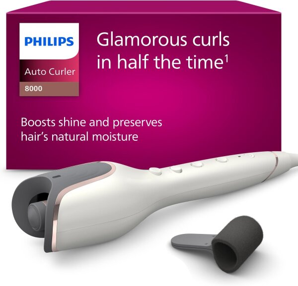 Philips BHB878/00 Automatic Curling Iron, 8000 Series, MoistureProtect, 27 Styling Options, White