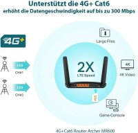 TP-Link Archer MR600 AC1200 4G+ LTE Router, Dual-Band, Gigabit, 300 Mbit/s 2,4 GHz, 867 Mbit/s 5 GHz, LAN/WAN-Port, Schwarz