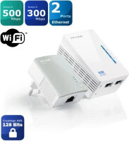 TP-Link TL-WPA4220KIT, 2er Set, WLAN Powerline Extender Kit, Netzwerkadapter, 600 Mbit/s, 2 LAN-Ports, Plug & Play