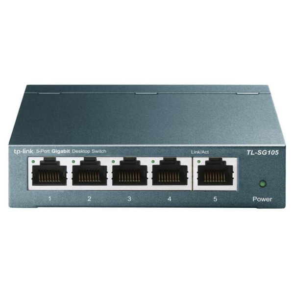 TP-Link TL-SG105, 5-Port Gigabit Switch, 2000 Mbps, Metal Housing, Fanless, Unmanaged, IGMP Snooping, Shielded Ports, Metallic Blue