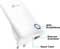 TP-Link TL-WA850RE WLAN-Repeater, 300 Mbit/s, Ethernet-Port, WPS, AP-Modus, App-Steuerung, LED abschaltbar, universal kompatibel, Weiß
