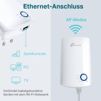TP-Link TL-WA850RE WLAN-Repeater, 300 Mbit/s, Ethernet-Port, WPS, AP-Modus, App-Steuerung, LED abschaltbar, universal kompatibel, Weiß