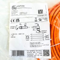ifm electronic EVT099 Connection cable 20m, M12 sensor-actuator cable, 4-pin, male-female, AWG22, 250V AC/300V DC, 4A, industrial cable