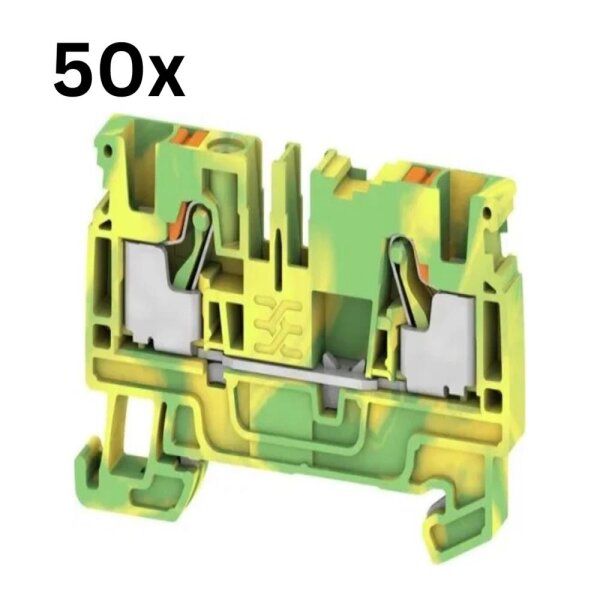 Weidmüller A2C 4 PE 2051360000 Schutzleiter-Klemmenblock, 50 Stück, grün-gelb, für Hutschiene, 4 mm²