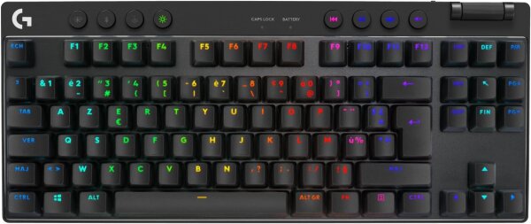 Logitech G PRO X TKL LIGHTSPEED, 920-012131, wireless RGB gaming keyboard, QWERTY DE, tactile FRA keys, 2.4 GHz/Bluetooth, black