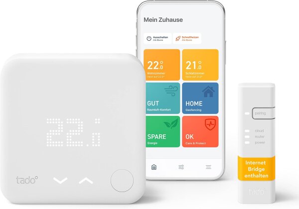 tado° Smart Thermostat V3+, wired, WiFi Starter Kit, app control, compatible with Alexa/Siri/Google, for underfloor heating & boilers, white
