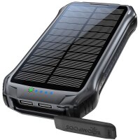 NEUTRON PNSBLK Solar-Powerbank 10000 mAh, IPX65, USB-C, Camping-Taschenlampe, Solarladegerät Outdoor, Schwarz