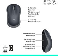 Logitech M185 Wireless Mouse, 2.4 GHz USB Receiver, 1000 DPI, 12-Month Battery Life, for PC/Mac, Ambidextrous, Grey