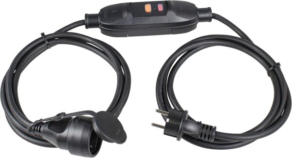 AS-Schwabe 45222 PRCD extension cable 3m, 230V/16A, 3500W, residual current circuit breaker, IP44, 30mA, black