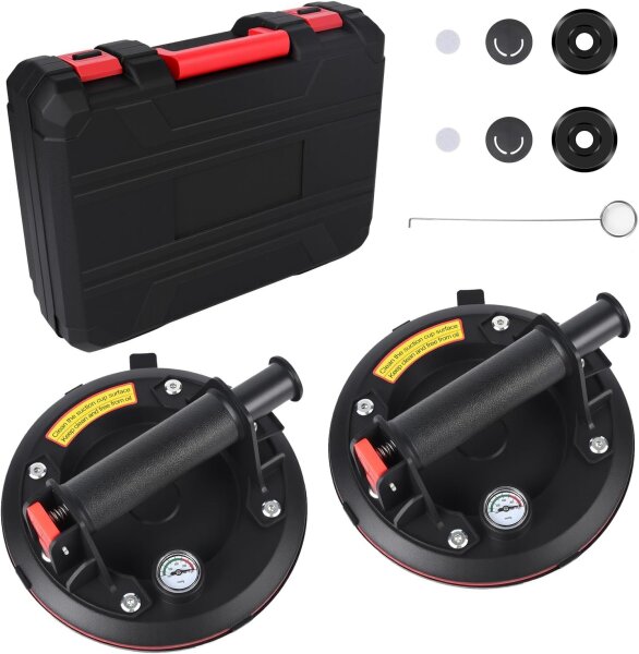 Set of 2 professional suction cups, 200 mm, 200 kg load capacity, with case, for glass, tiles, marble, granite, assembly & construction
