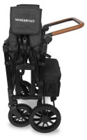 WONDERFOLD W4 Luxe Stroller, 4-seater, foldable, push/removable canopy, height-adjustable handle, foot brake, black