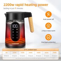 CAREHABI HHB6701D Kettle 1.7L, Stainless Steel, Temperature Control, Digital Display, Black/Gold