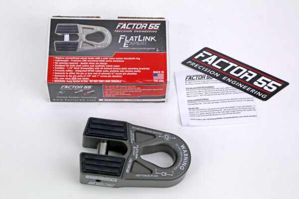 Factor 55 FlatLink Expert 00080-06, foldable winch shackle bracket, aluminum, titanium bolt, 40,000 lb, grey, suitable for 3/4" screw bolts