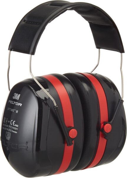 3M Peltor Optime III H540A Kapselgehörschutz, verstellbar, Doppelschalen, starke Dämmung, Schwarz-Rot