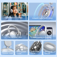 STEREO SY-T9 Over-Ear Bluetooth 5.3 Kopfhörer, kabellos, Stereosound, USB-C, inkl. Ladekabel, silber
