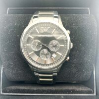 Emporio Armani AR2434 Mens Watch, Chronograph, Date Display, Analog, Black Dial, Silver Stainless Steel Bracelet