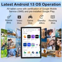 Oangcc A9 Tablet, 10.1 Zoll, Android 13, 12GB RAM, 128GB Speicher, 8MP Kamera, Octa-Core 2.0GHz, 1280x800, Grau