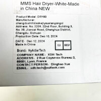 MMS DRY80 Haartrockner, Weiß, schnelltrocknend, negative Ionen, reduziert Haarschäden