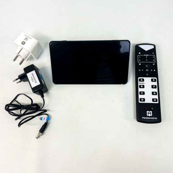 Médiamétrie TVM3.3 TV audience meter, 7" touchscreen, Bluetooth remote control, battery-operated in case of power failure