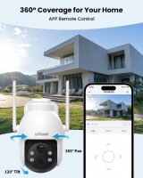 ieGeek 2K WiFi Outdoor Security Camera, Solar Powered, Battery Powered, 360° PTZ, Color Night Vision, Motion Detection, Alexa Compatible