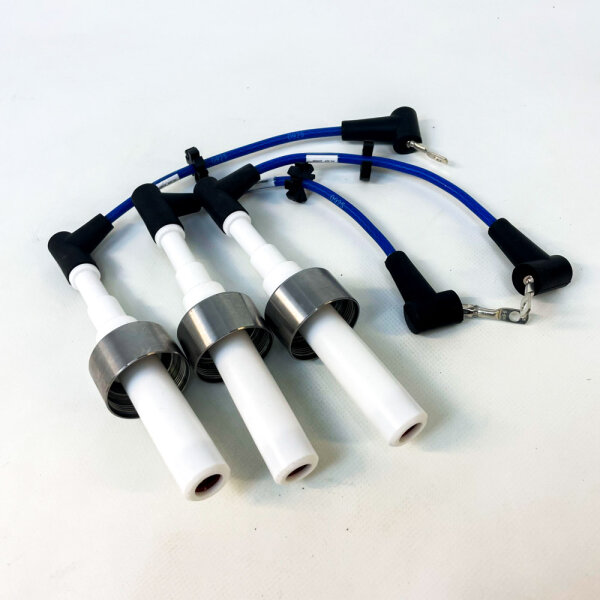 Jenbacher ignition cable set, 3-piece, suitable for BR3 spark plug connector, blue, spare part for gas engines