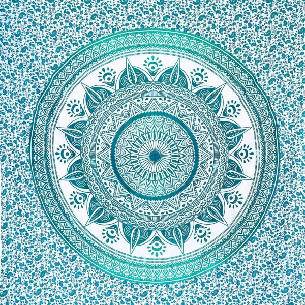 MOMOMUS Mandala Cloth 210x230cm, XXL Tapestry, Sun Motif, Sand-Free Beach Blanket, Pareo, Turquoise