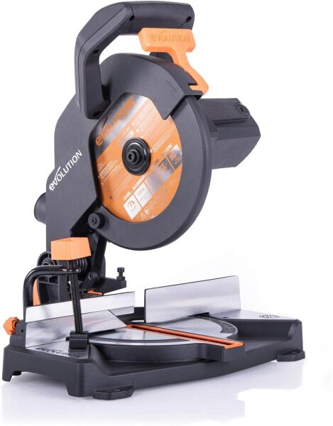 Evolution R210CMS miter saw, 210 mm, 230V, multi-purpose saw blade, compact, precise cuts, power tool