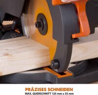 Evolution R210CMS miter saw, 210 mm, 230V, multi-purpose saw blade, compact, precise cuts, power tool