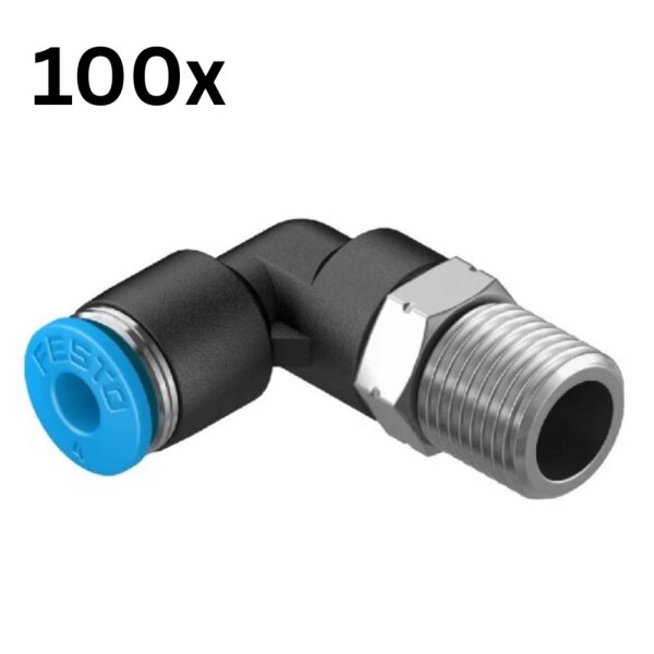 Festo QSL-1/8-6-100 L push-in fitting, 100 pieces, R1/8 male thread, for 6 mm hose, -0.95 to 14 bar, -10 to 80°C, NW 4.2 mm
