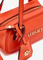Versace Tag Bowling mini bag, nappa leather, orange, compact handbag with logo detail and zipper