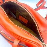 Versace Tag Bowling mini bag, nappa leather, orange, compact handbag with logo detail and zipper