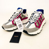 Versace Trigreca sneakers, size 40.5, mens, white-black, leather-mesh, striking Greca design