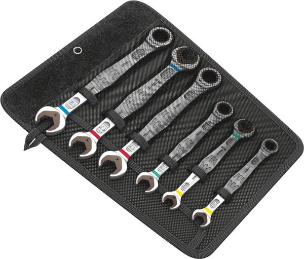Wera 6000/6002 Joker 6-tlg. Maul-Ringratschenschlüssel-Set, Chrom-Molybdän, Endanschlag, Doppel-Sechskant, 30° Rückschwenkwinkel