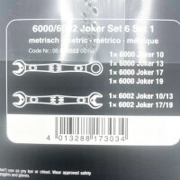 Wera 6000/6002 Joker 6-tlg. Maul-Ringratschenschlüssel-Set, Chrom-Molybdän, Endanschlag, Doppel-Sechskant, 30° Rückschwenkwinkel