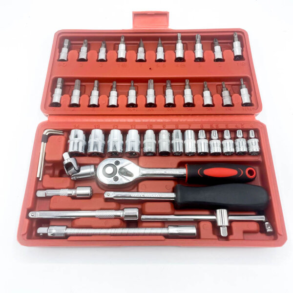 OcioDual 46-piece socket wrench and ratchet set 1/4", multi-tool, carbon steel, versatile for repair and DIY