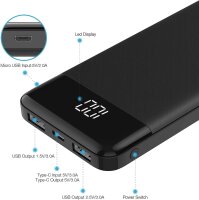 Charmast Powerbank 10,400mAh, 15W, USB-C, Quick Charge, ultra-slim, LED display, portable charger for smartphones