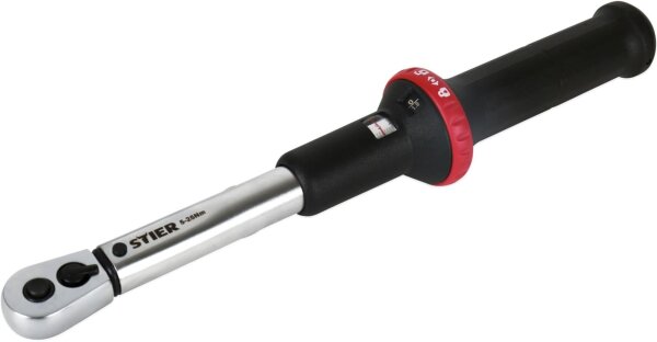 Stier torque wrench 1/4", 5–25 Nm, 1 Nm scale, 29 cm, high release accuracy, for industry, automotive, energy