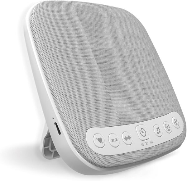 White Noise Machine S9, portable sound machine, 1200 mAh battery, USB, 18 sounds, timer, night light, over 10 hours runtime, grey