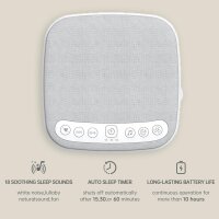 White Noise Machine S9, portable sound machine, 1200 mAh battery, USB, 18 sounds, timer, night light, over 10 hours runtime, grey