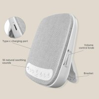 White Noise Machine S9, portable sound machine, 1200 mAh battery, USB, 18 sounds, timer, night light, over 10 hours runtime, grey