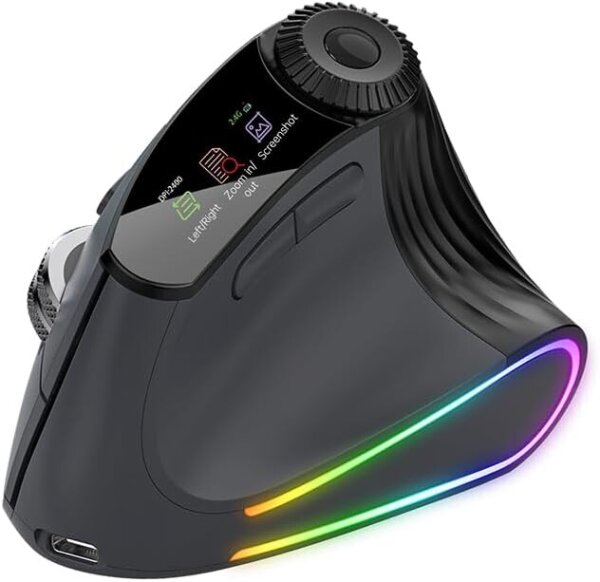 Jomaa XM7 Vertical Mouse, wireless, 4800 DPI, Bluetooth/2.4G, rechargeable, RGB, 6 buttons, quiet, ergonomic, black