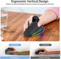 Jomaa XM7 Vertical Mouse, wireless, 4800 DPI, Bluetooth/2.4G, rechargeable, RGB, 6 buttons, quiet, ergonomic, black