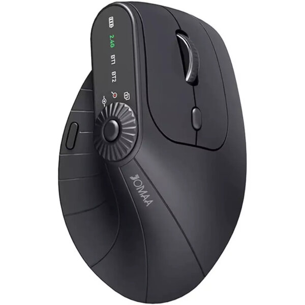 Jomaa MKE604, ergonomic vertical mouse, wireless, 2.4 GHz & dual Bluetooth, 3 devices, rechargeable, adjustable DPI, multi-function wheel, grey