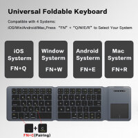 Jomaa DF012T Foldable Bluetooth Keyboard, QWERTY, Touchpad, Tri-Fold, Ultra-Slim, 3 Devices, USB-C, 10m Range, for Smartphone/Tablet/PC