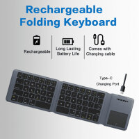 Jomaa DF012T Foldable Bluetooth Keyboard, QWERTY, Touchpad, Tri-Fold, Ultra-Slim, 3 Devices, USB-C, 10m Range, for Smartphone/Tablet/PC