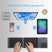 Jomaa DF012T Foldable Bluetooth Keyboard, QWERTY, Touchpad, Tri-Fold, Ultra-Slim, 3 Devices, USB-C, 10m Range, for Smartphone/Tablet/PC